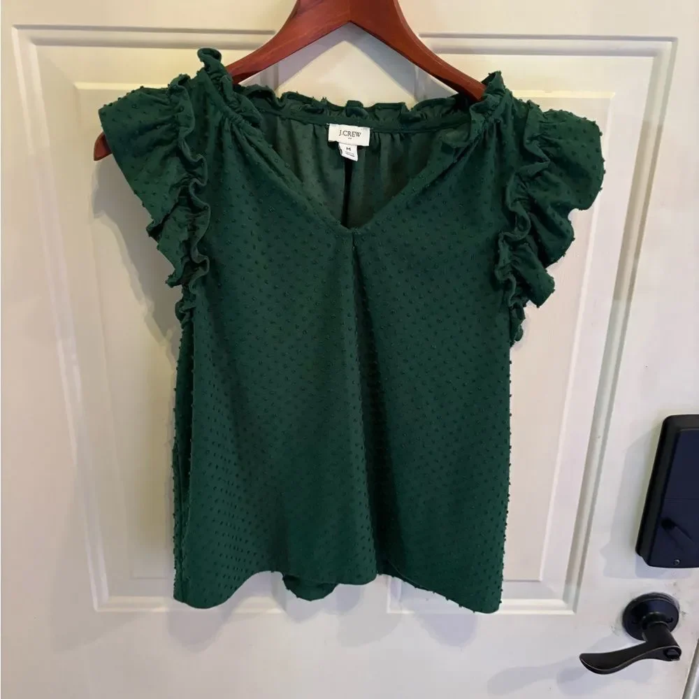 J. Crew Emerald Ruffle Sleeve Blouse